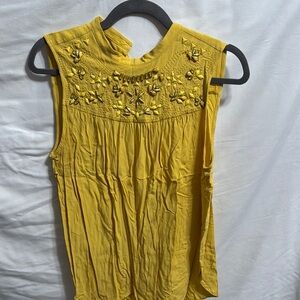 LOFT Mustard Yellow Embroidered Blouse